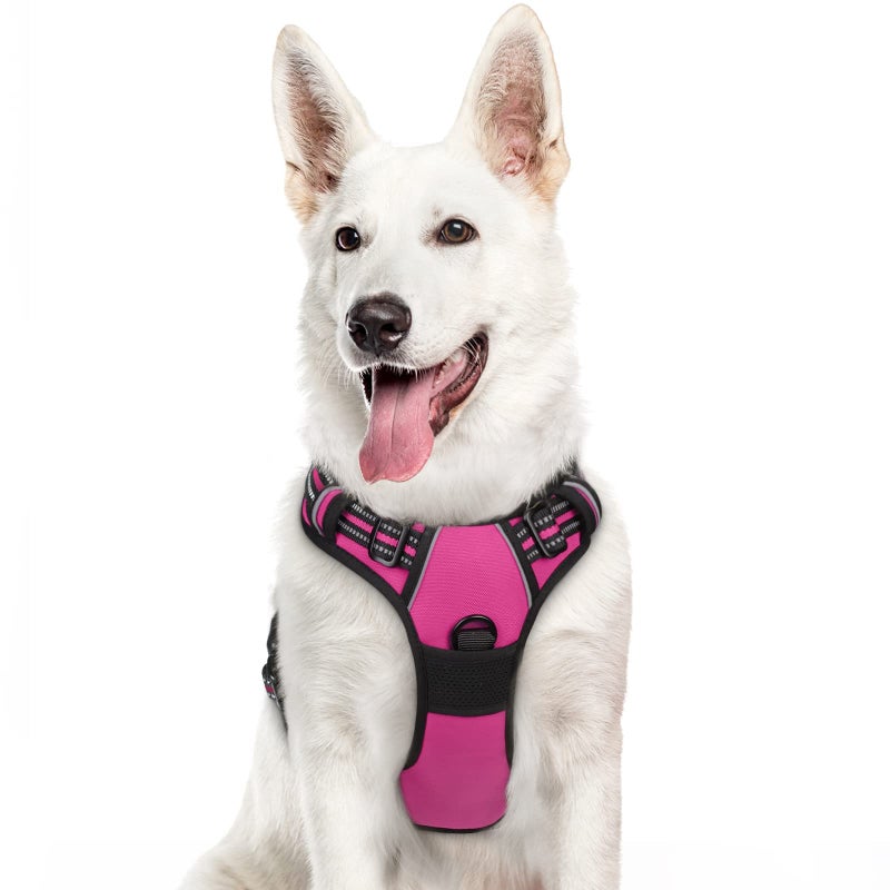 Eagloo Dog Harness Large Breed, No Pull Service Vest with Reflective Strips and Control Handle, Adjustable and Comfortable for Easy Walking, No Choke Pet Harness with 2 Metal Rings, Rose Red, XL - Image 1